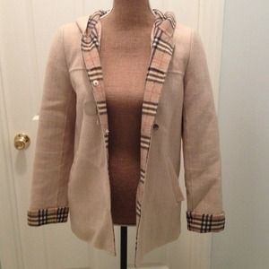 Plaid hooded wool jacket with toggles