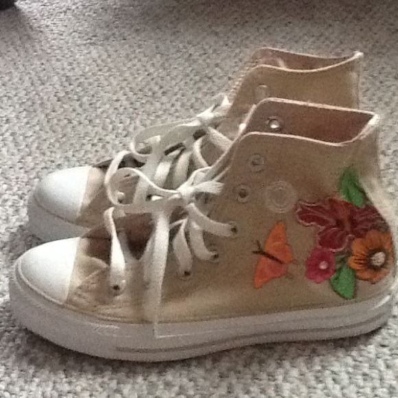 Womens high top converse with floral detail
