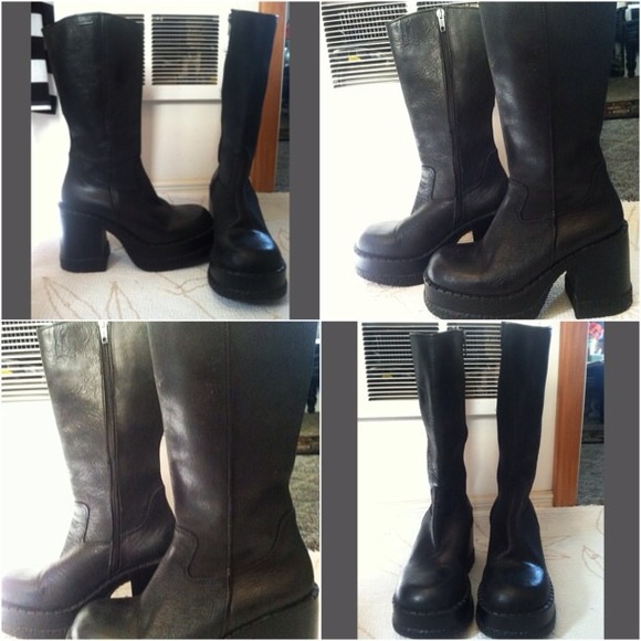 RARE London Underground Black Leather Chunky Boots