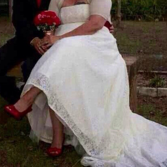 Beaded Lace Hi Low Wedding Dress - Picture 4 of 4