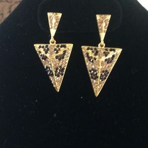 Gold Triangle Shaped Earrings With Cheetah Print