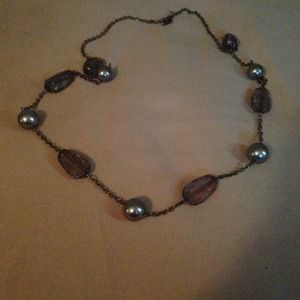 Long pearl and rock necklace