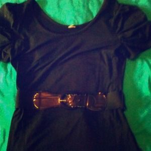 •SOLD• Ruched Sleeve Black Belted Blouse