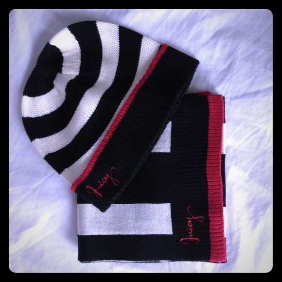 Juicy Couture Striped Hat & Scarf Set