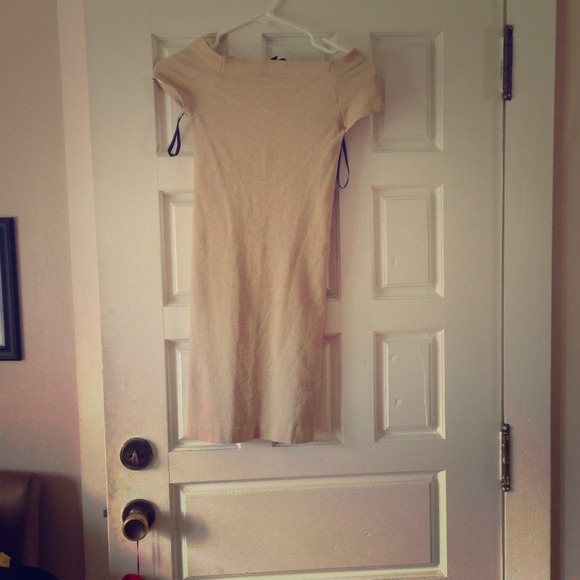 bebe Dresses & Skirts - SOLD🚫BEBE creme & gold dress