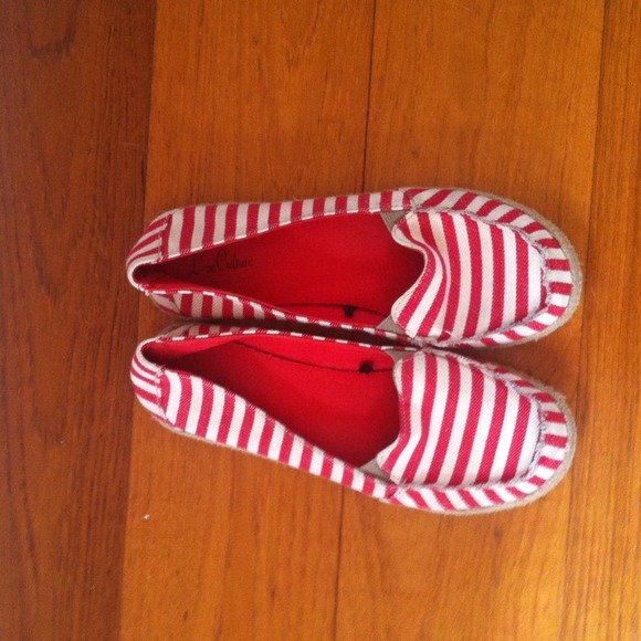 Red and white strapped espadrilles