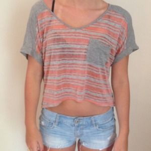 Peach and Grey Stripped Top