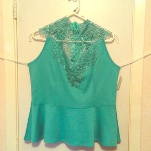 💢RESERVED for shop021090💢Mint Lace Peplum Blouse