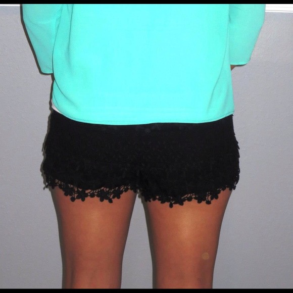 Black floral lace shorts