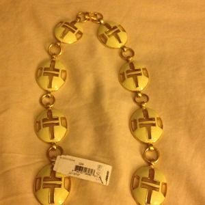 Authentic Tory Burch necklace in white/cream&gold