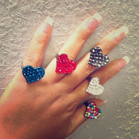 3 for $3 Rhinestone Heart Rings - Picture 1 of 1