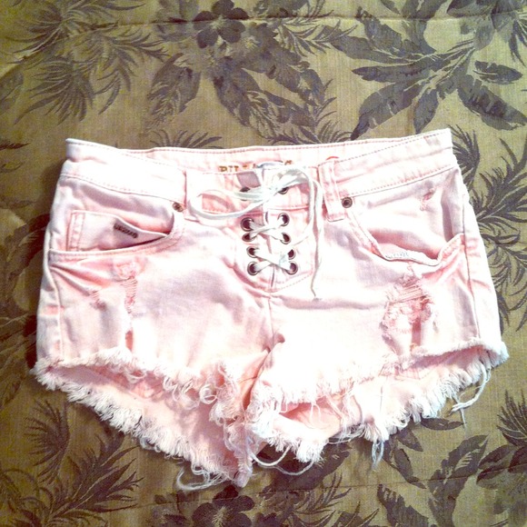 CLOSE AMAZING Light Pink Lace Up Shorts