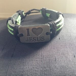 Black and green I love Jesus bracelet