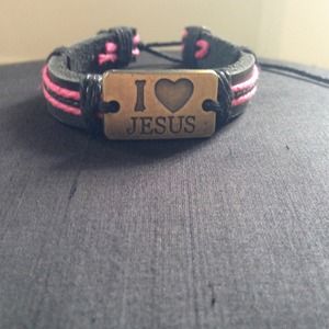 Pink and black I love Jesus bracelet