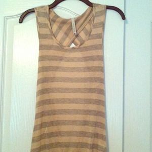 Tan/Gray open back, criss-cross top
