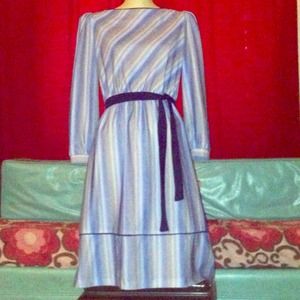 ON HOLD Vintage 70s grey & blue secretary dress