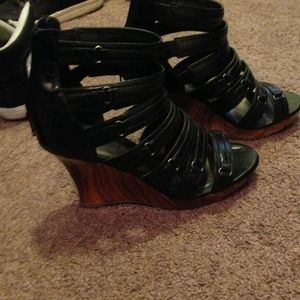 Black wedge strap heels