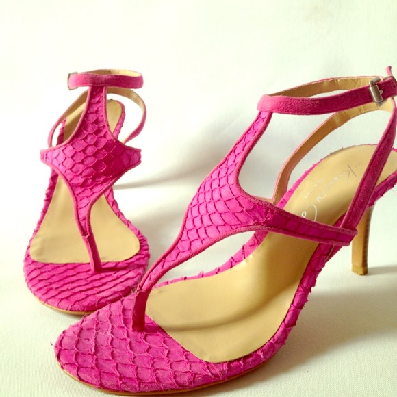 Pink Leather Slingback 3" Heels Snake pattern