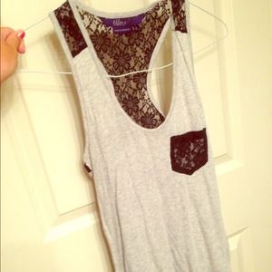 Grey tank with black lace embellishments