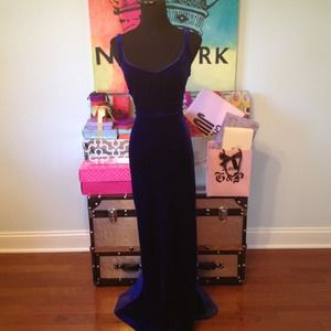 Boutique Blue Velvet Evening Gown