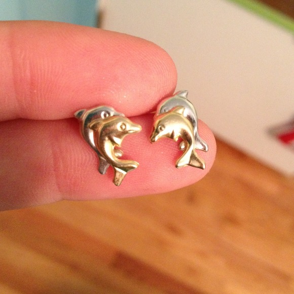 14 karat gold and silver dolphin earrings!