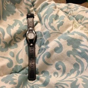 Women's black leather fossil watch
