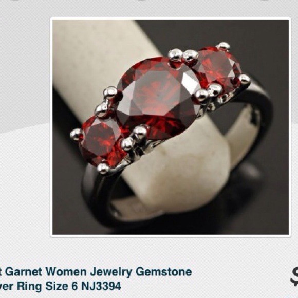 Jewelry - 079 RED GARNET 3 STONE RING .925 sterlingSOLD
