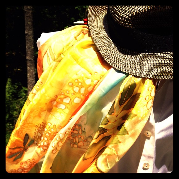 Hand painted Silk Scarf 17x70 in
