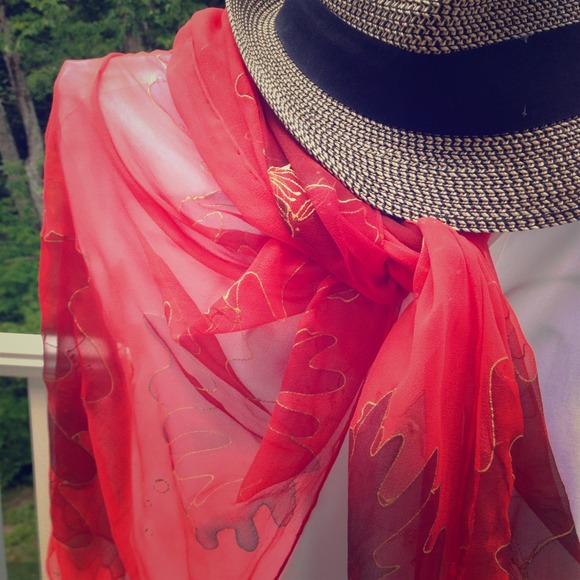Hand painted Chiffon Scarf 20x68 in