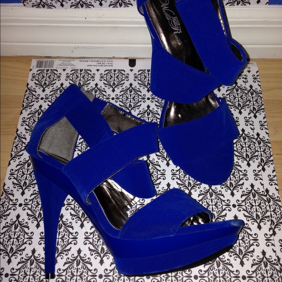 Royal blue velvet accented heels