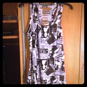 Graffiti newspaper print tank/silver cuff bundle