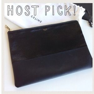 CELINE clutch pouch in black vernice & lambskin