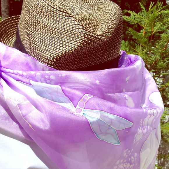 Hand painted Silk Scarf 17x70 in