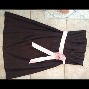 Brown satan strapless cocktail dress