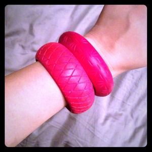 Set of two red wooden bangles