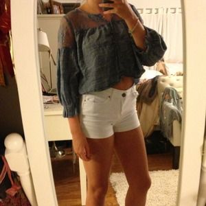 Free People cropped, button-up peasant top