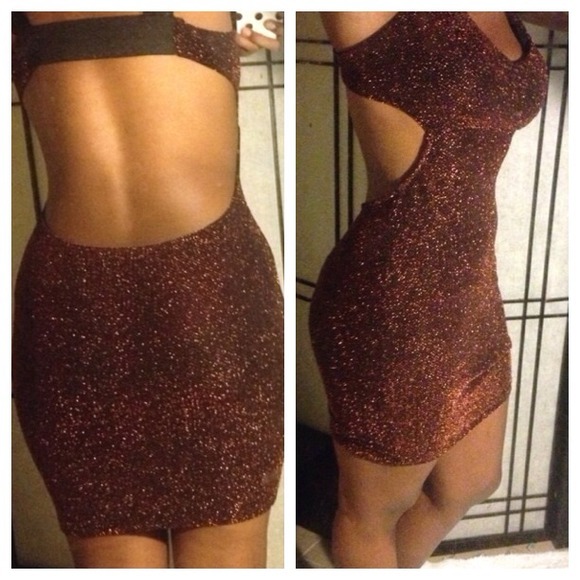 Bronze Sparkling Metallic Party / Club Dress - Picture 4 of 4