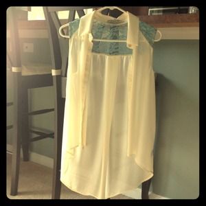 Lace detail sheer high low top