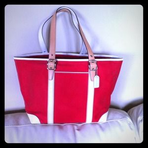 Coach red canvas bleaker bag style