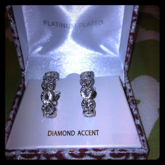 SOLD Platinum plated & diamond accent earrings