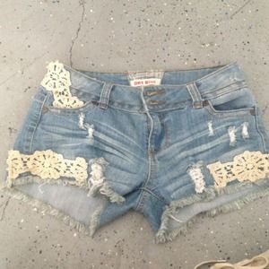 Denim Shorts with laced trim on the bottom