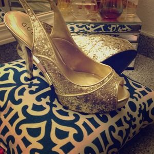 Pair of GUESS Gold Glitter Heels