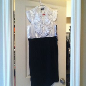 Black and white ruffle top dress