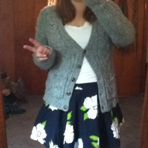 Grey knit cardigan/sweater, t shirt