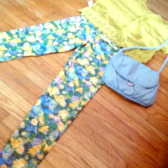 High waisted floral American apparel leggings.