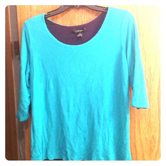 Aqua and Dark Blue Blouse by Argee Size L 14/16