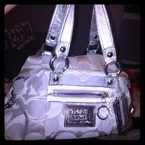 Coach POPPY SIGNATURE SATEEN LUREX SATCHEL BAG