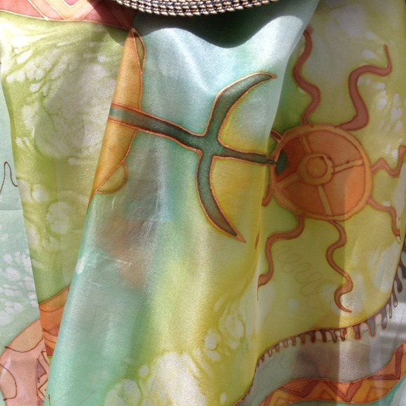 Hand painted Silk Scarf "Life on Earth" 17x70in