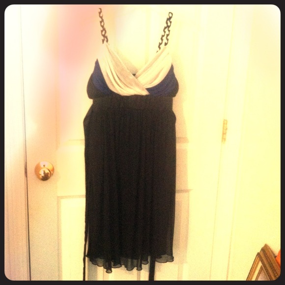 Blue, black and white semi formal dress.