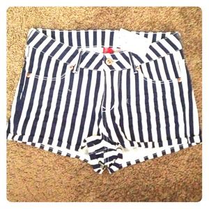Striped blue and white high waisted shorts